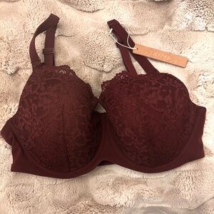 NWT Skims Fits Everybody Lace Full Coverage Bra Oxblood color 36D